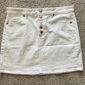LOFT White Denim Mini Skirt with Gold Buttons